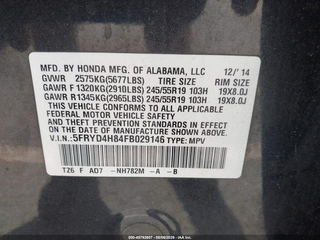 5FRYD4H84FB029146 2015 ACURA MDX photo no. 9