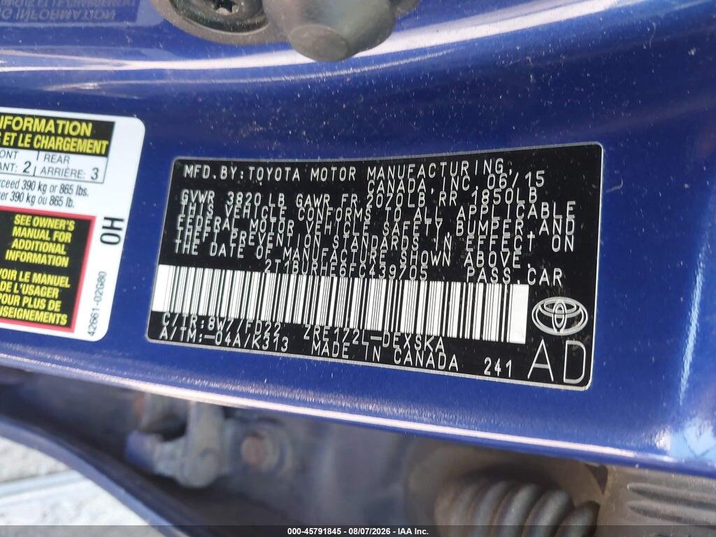2T1BURHE6FC439705 2015 TOYOTA COROLLA photo no. 9