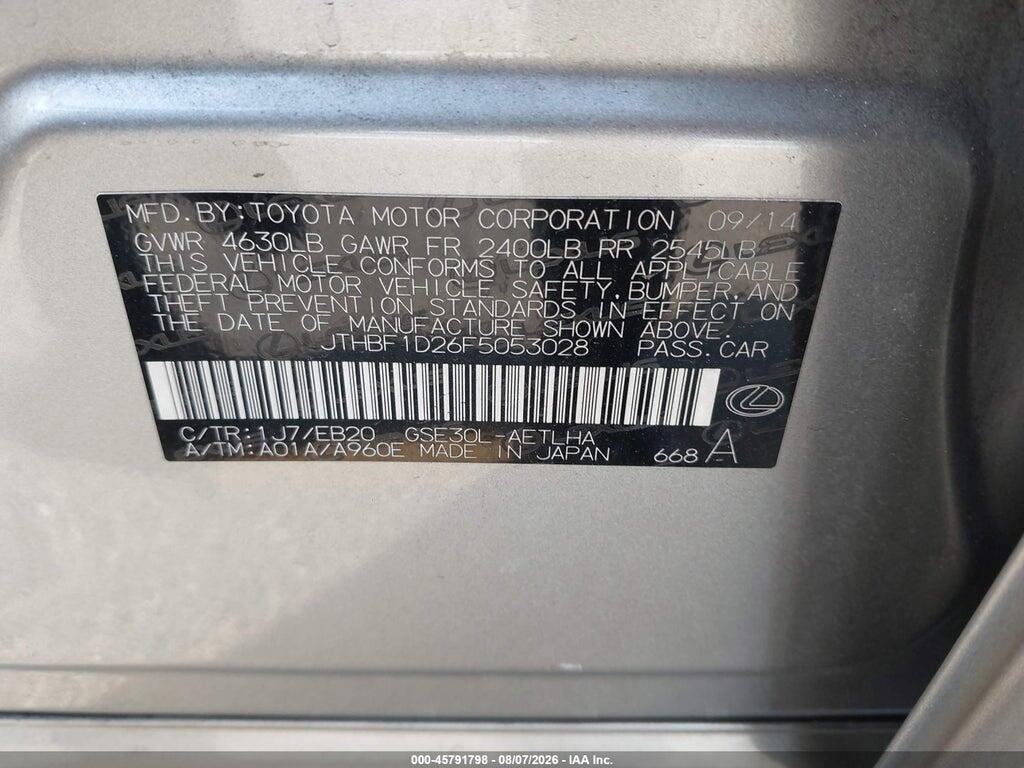 JTHBF1D26F5053028 2015 LEXUS IS 250 photo no. 9