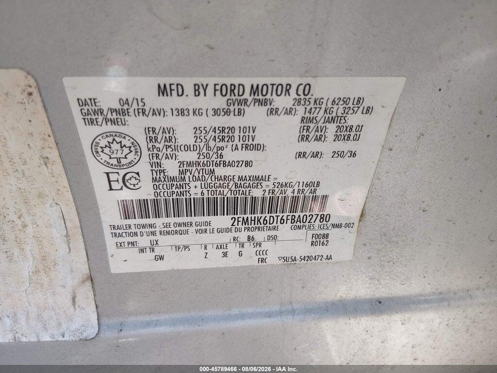 2FMHK6DT6FBA02780 2015 FORD FLEX photo no. 9