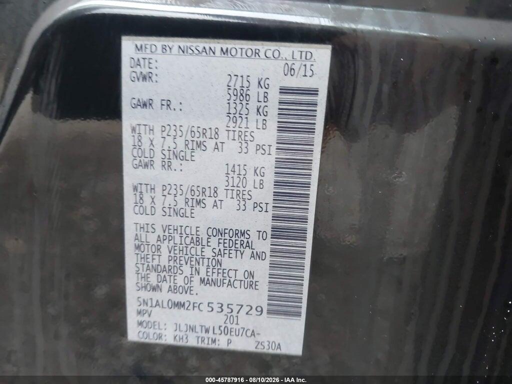 5N1AL0MM2FC535729 2015 INFINITI QX60 photo no. 9
