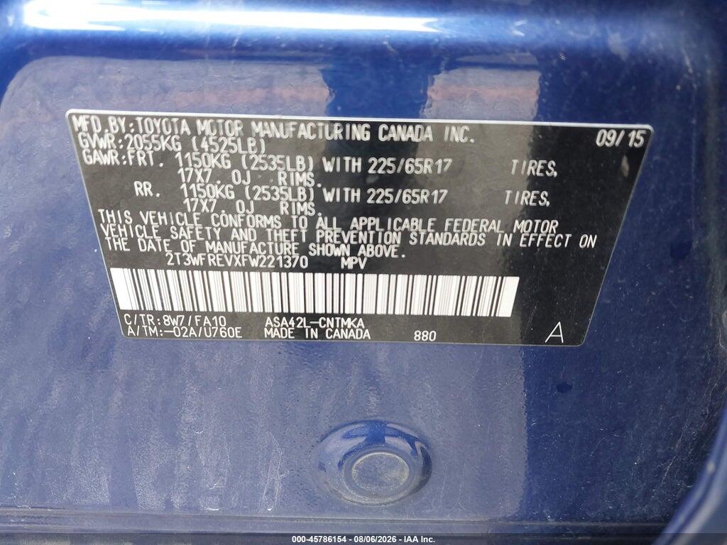 2T3WFREVXFW221370 2015 TOYOTA RAV4 photo no. 9