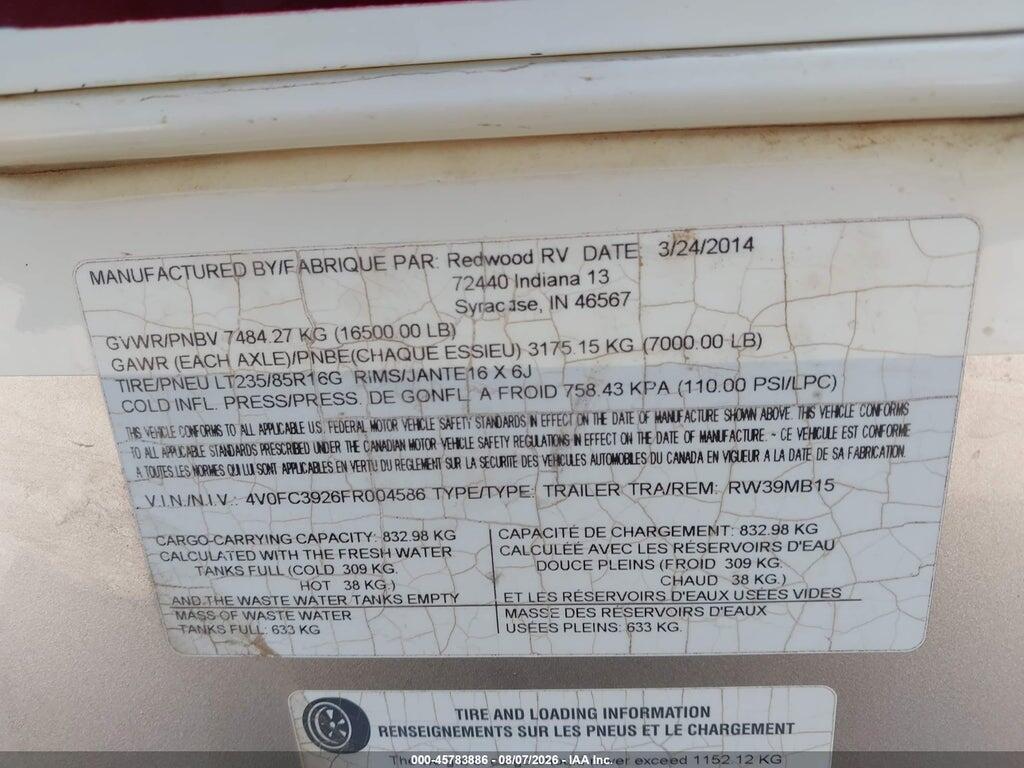 4V0FC3926FR004586 2015 REDWOOD OTHER photo no. 9