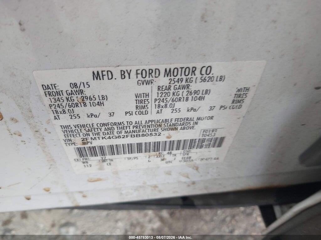 2FMTK4G82FBB80532 2015 FORD EDGE photo no. 9