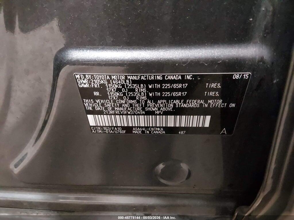 2T3RFRAV9FW370494 2015 TOYOTA RAV4 photo no. 9