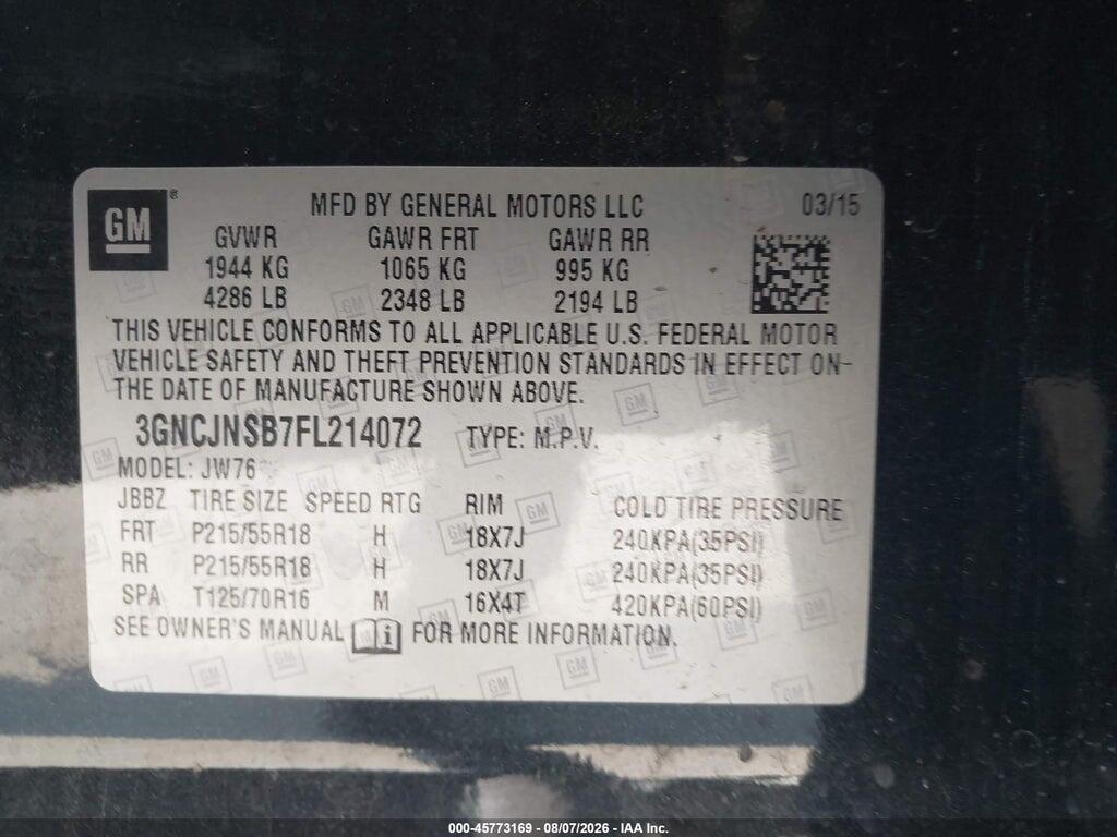 3GNCJNSB7FL214072 2015 CHEVROLET TRAX photo no. 9