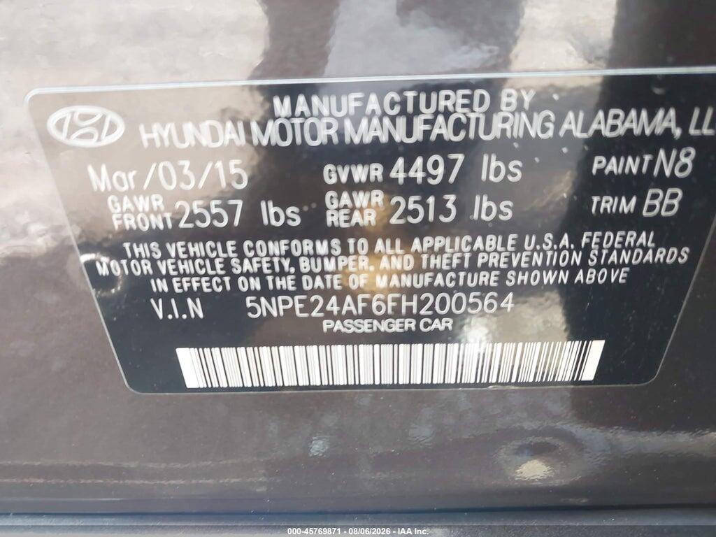 5NPE24AF6FH200564 2015 HYUNDAI SONATA photo no. 9