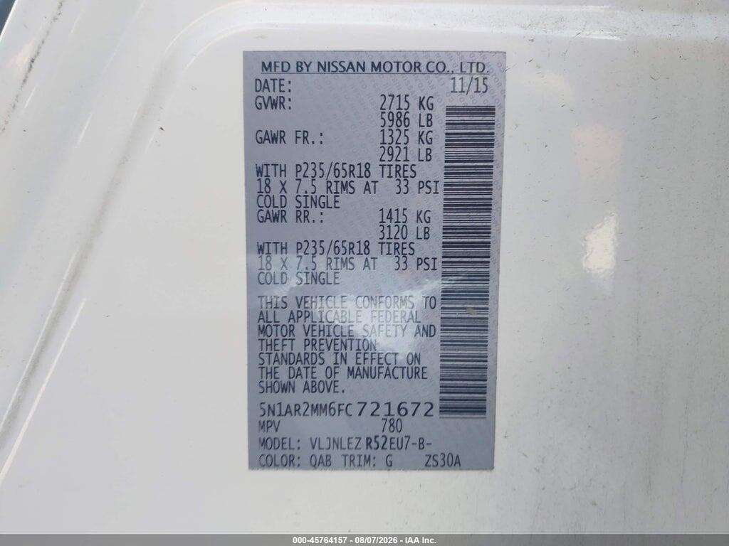5N1AR2MM6FC721672 2015 NISSAN PATHFINDER photo no. 9