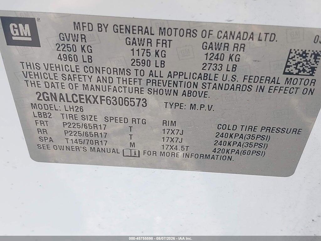 2GNALCEKXF6306573 2015 CHEVROLET EQUINOX photo no. 9