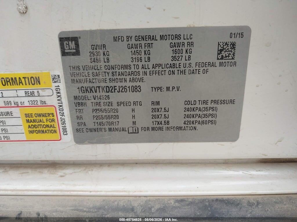 1GKKVTKD2FJ261083 2015 GMC ACADIA photo no. 9