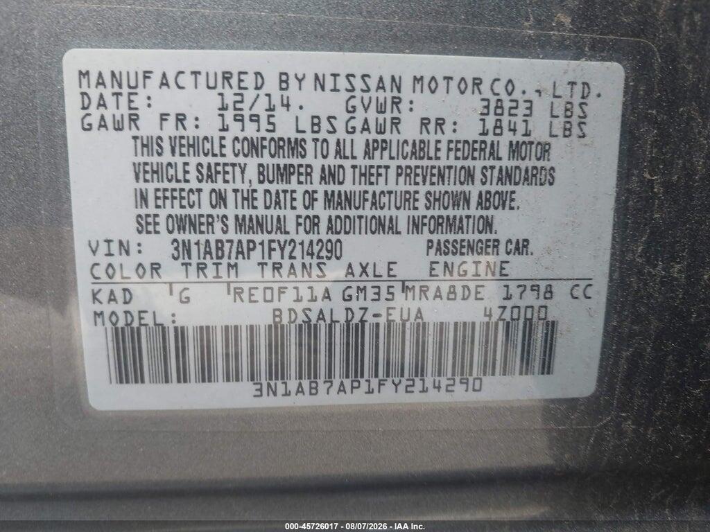 3N1AB7AP1FY214290 2015 NISSAN SENTRA photo no. 9