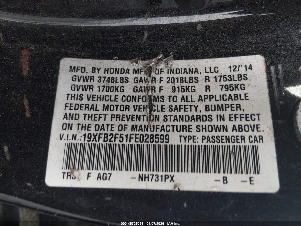 19XFB2F51FE028599 2015 HONDA CIVIC photo no. 9