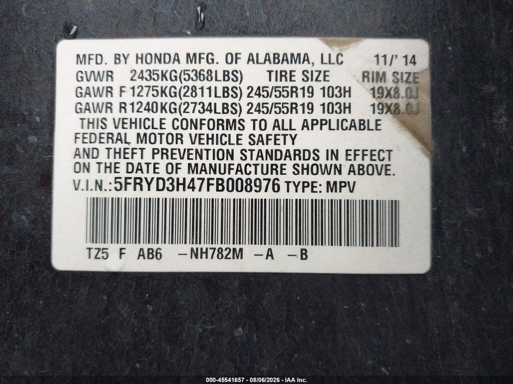 5FRYD3H47FB008976 2015 ACURA MDX photo no. 9