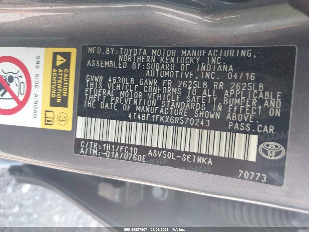 4T4BF1FKXGR570243 2016 TOYOTA CAMRY photo no. 9