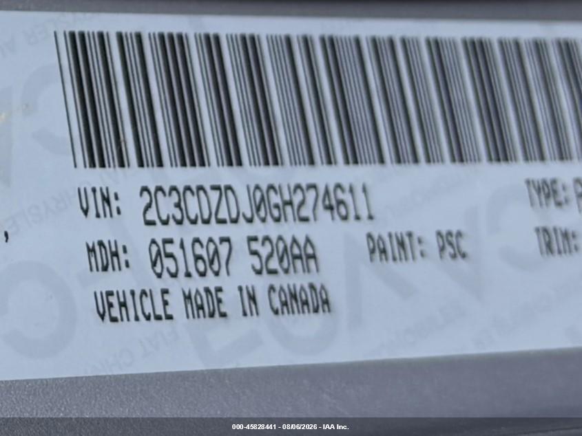 2C3CDZDJ0GH274611 2016 DODGE CHALLENGER photo no. 9