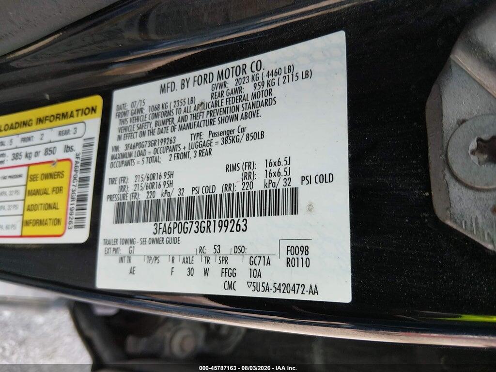 3FA6P0G73GR199263 2016 FORD FUSION photo no. 9