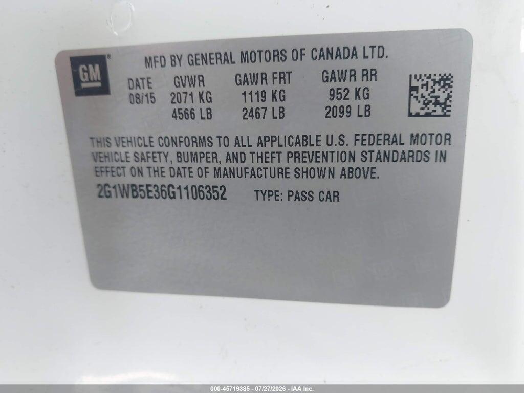 2G1WB5E36G1106352 2016 CHEVROLET IMPALA LIMITED photo no. 9