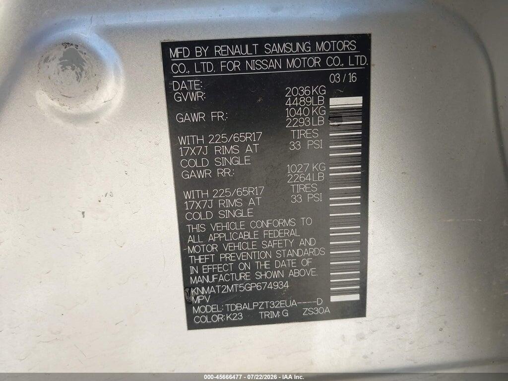 KNMAT2MT5GP674934 2016 NISSAN ROGUE photo no. 9