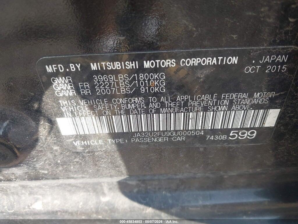 JA32U2FU9GU000504 2016 MITSUBISHI LANCER photo no. 9