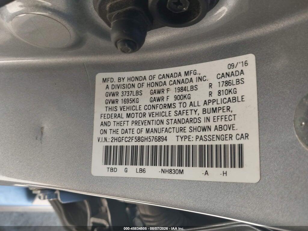 2HGFC2F58GH576894 2016 HONDA CIVIC photo no. 9