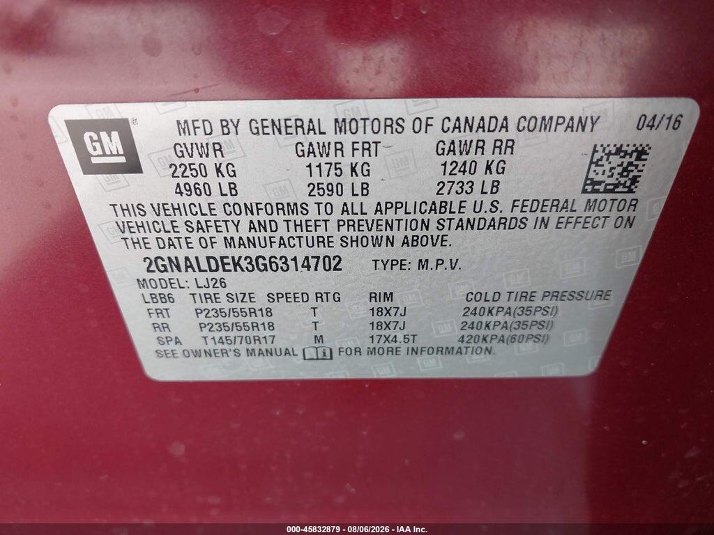 2GNALDEK3G6314702 2016 CHEVROLET EQUINOX photo no. 9