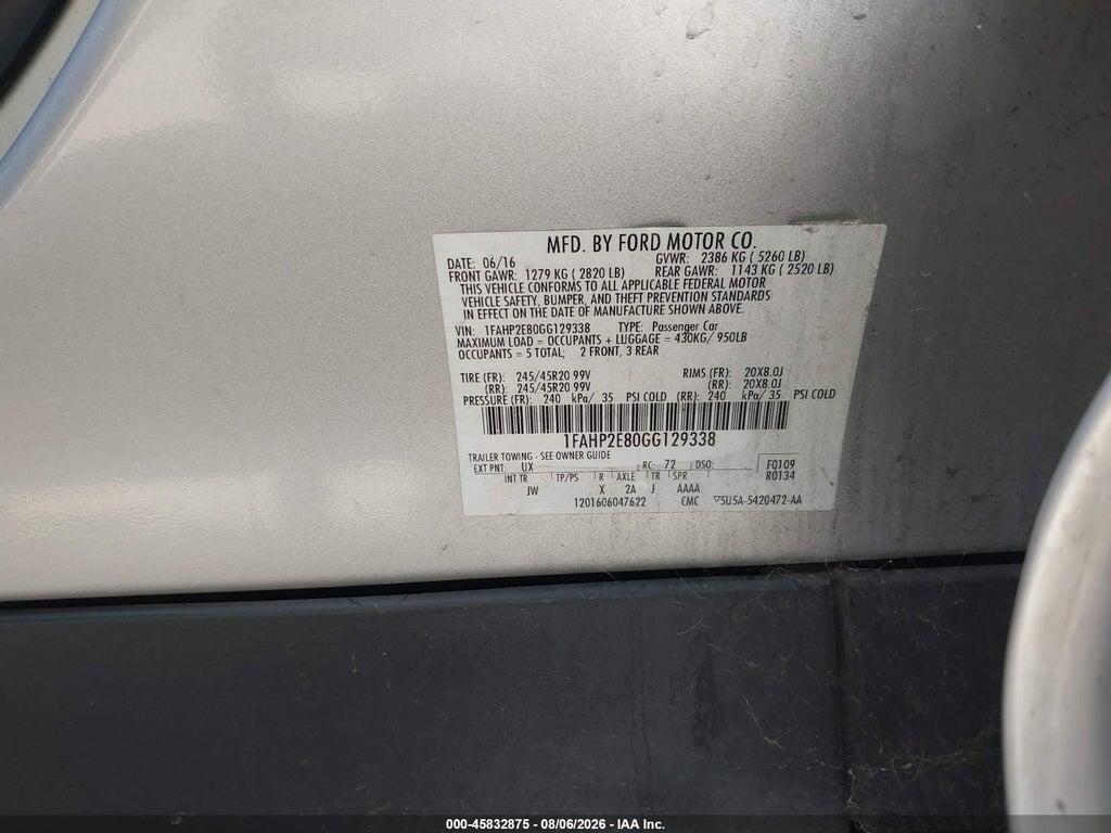 1FAHP2E80GG129338 2016 FORD TAURUS photo no. 9