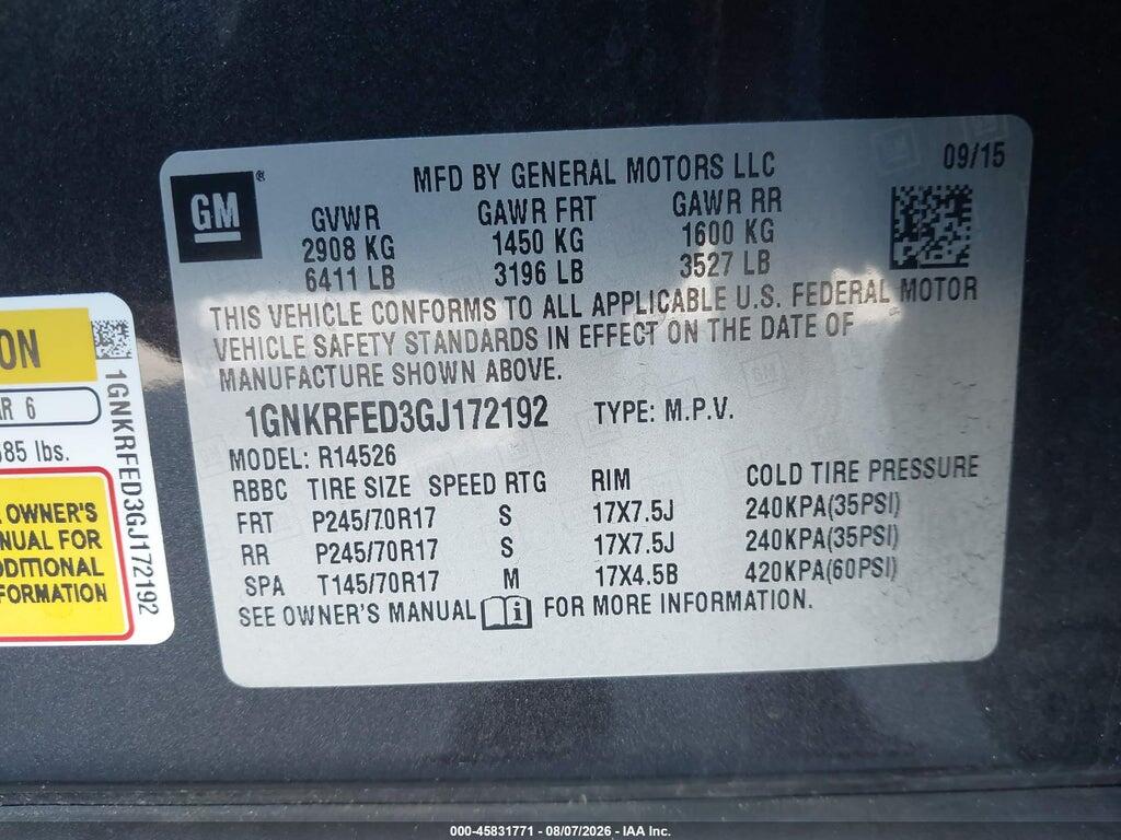 1GNKRFED3GJ172192 2016 CHEVROLET TRAVERSE photo no. 9