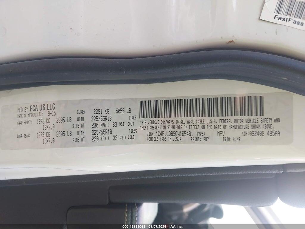 1C4PJLDB9GW165481 2016 JEEP CHEROKEE photo no. 9