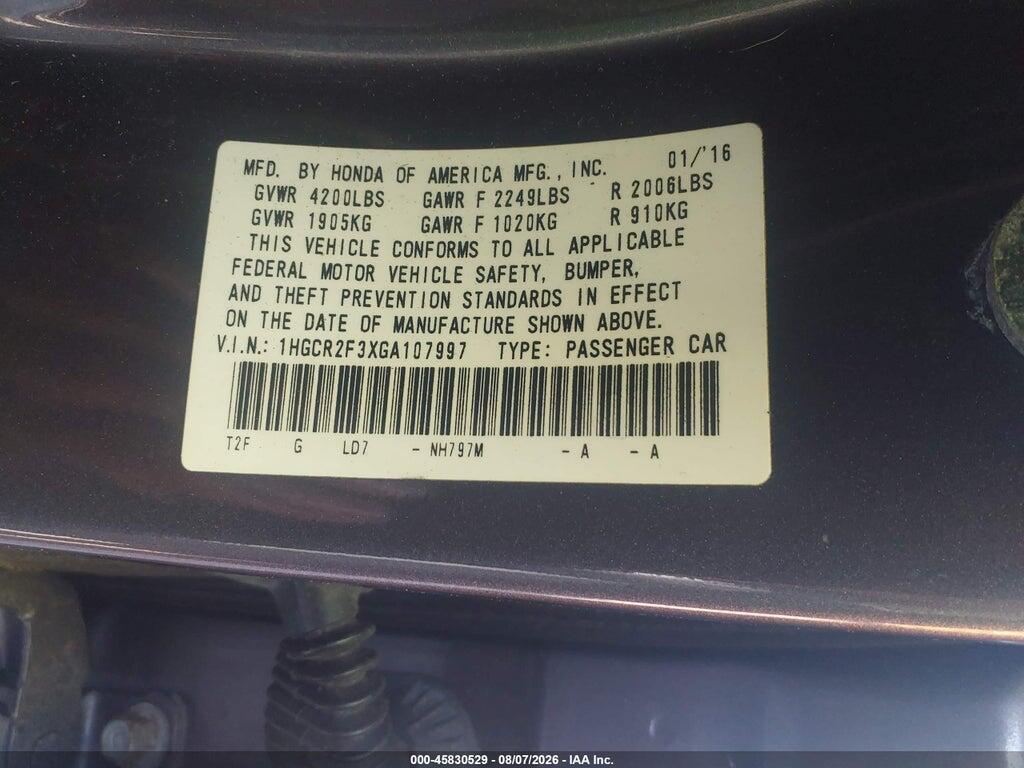 1HGCR2F3XGA107997 2016 HONDA ACCORD photo no. 9