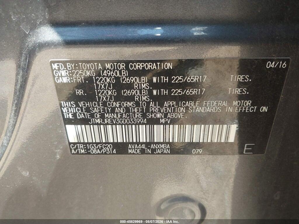 JTMRJREV3GD033994 2016 TOYOTA RAV4 HYBRID photo no. 9