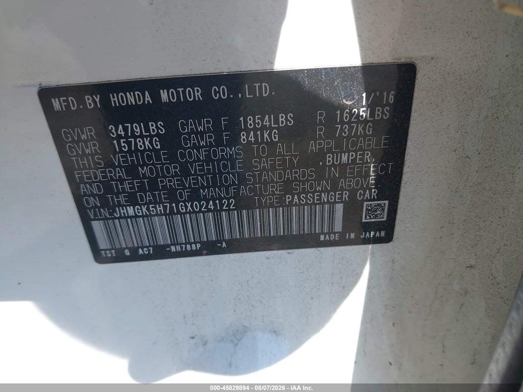 JHMGK5H71GX024122 2016 HONDA FIT photo no. 9
