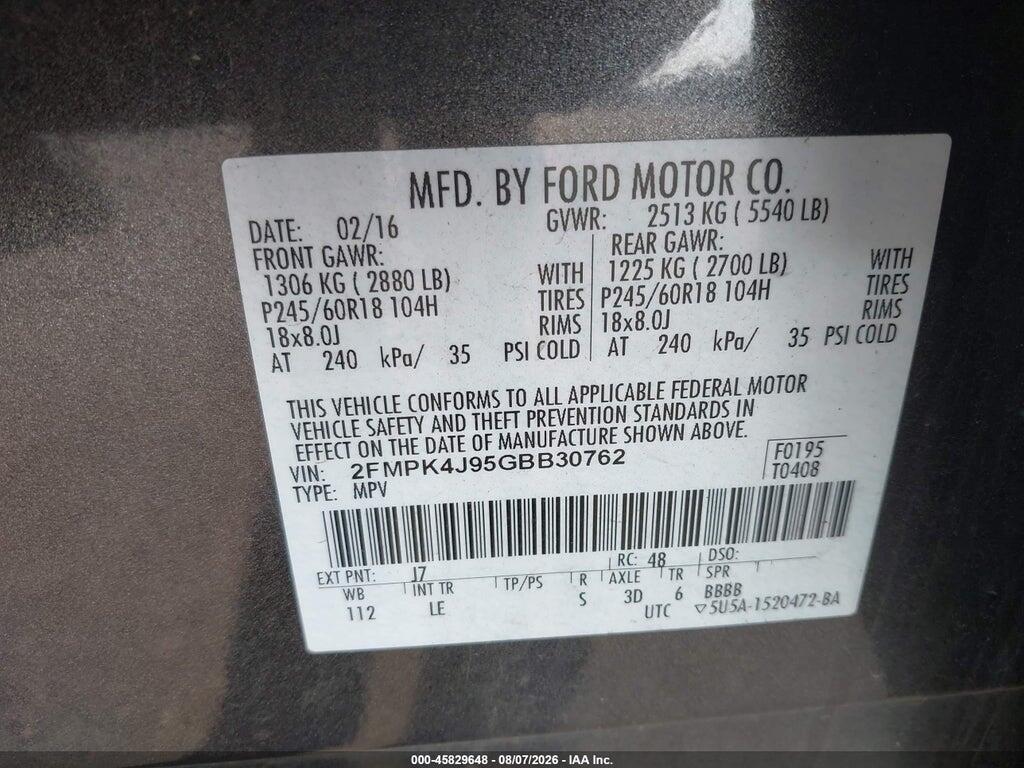 2FMPK4J95GBB30762 2016 FORD EDGE photo no. 9