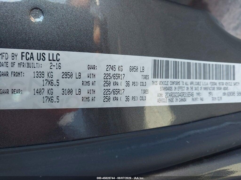 2C4RDGCG4GR316546 2016 DODGE GRAND CARAVAN photo no. 9