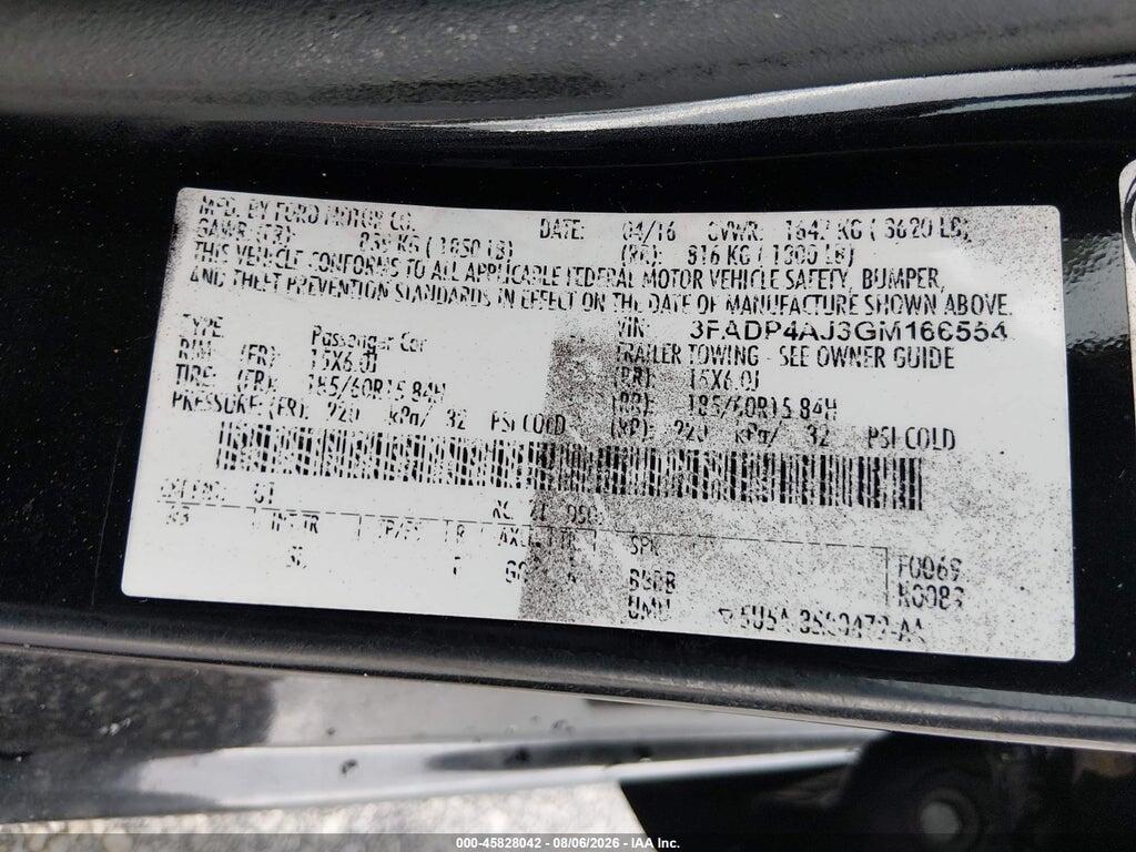 3FADP4AJ3GM166554 2016 FORD FIESTA photo no. 9