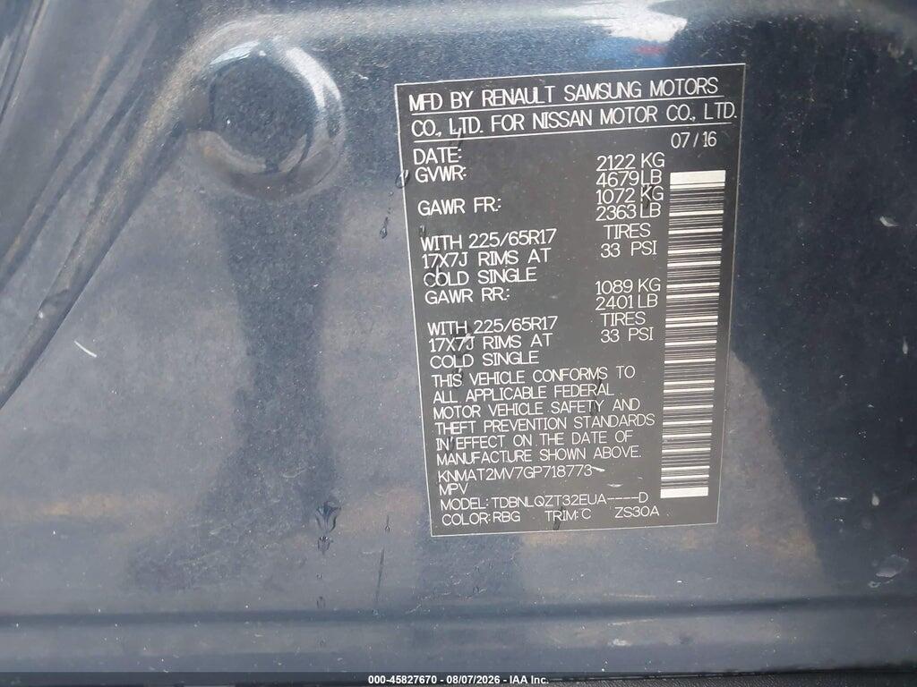 KNMAT2MV7GP718773 2016 NISSAN ROGUE photo no. 9