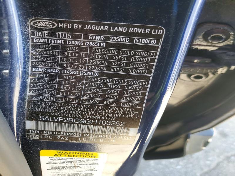 2016 LAND ROVER RANGE ROVER EVOQUE SE — Фото 12 из 12