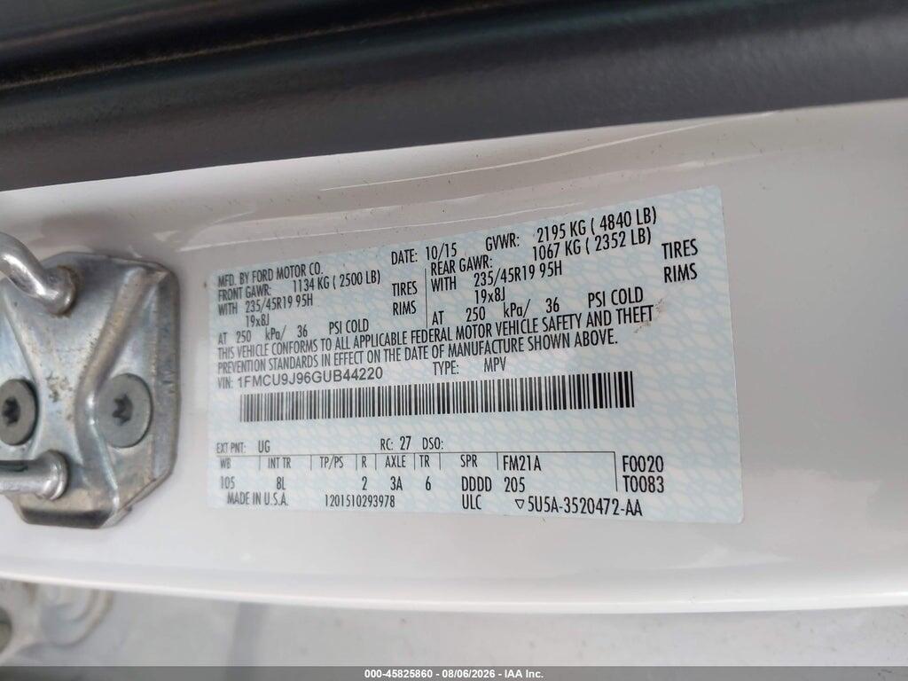 1FMCU9J96GUB44220 2016 FORD ESCAPE photo no. 9