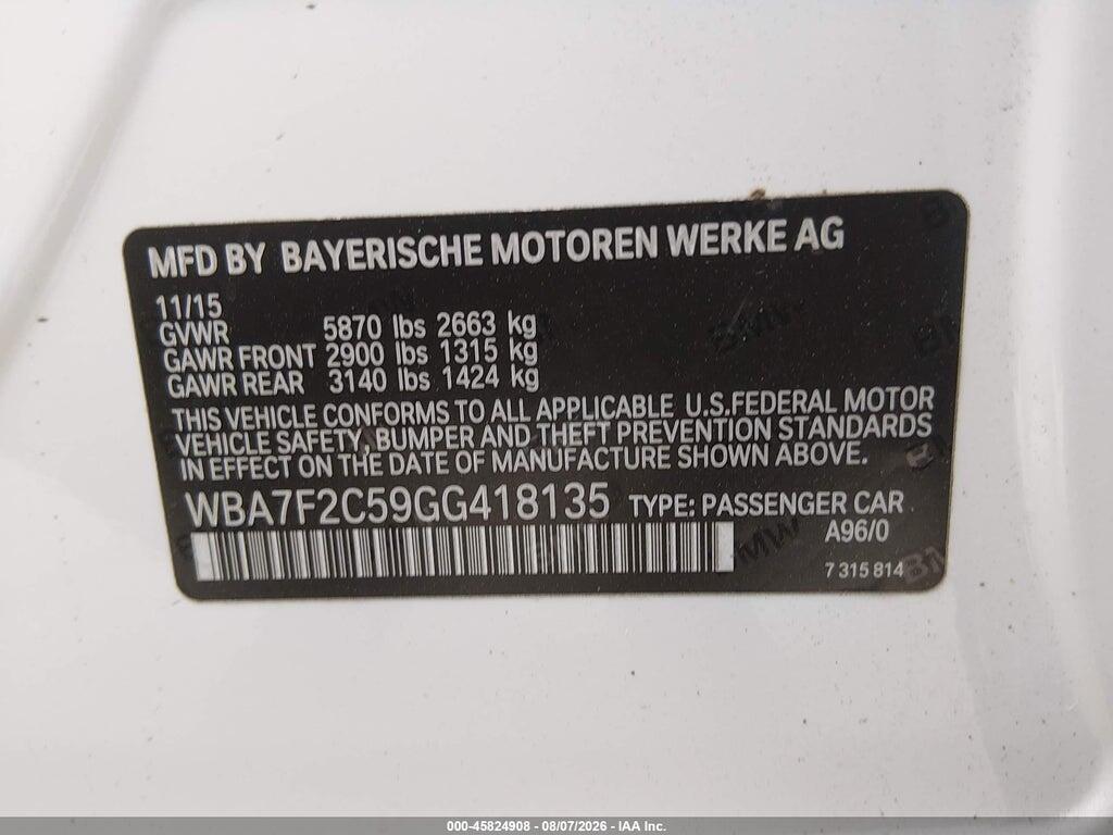 WBA7F2C59GG418135 2016 BMW 750I photo no. 9