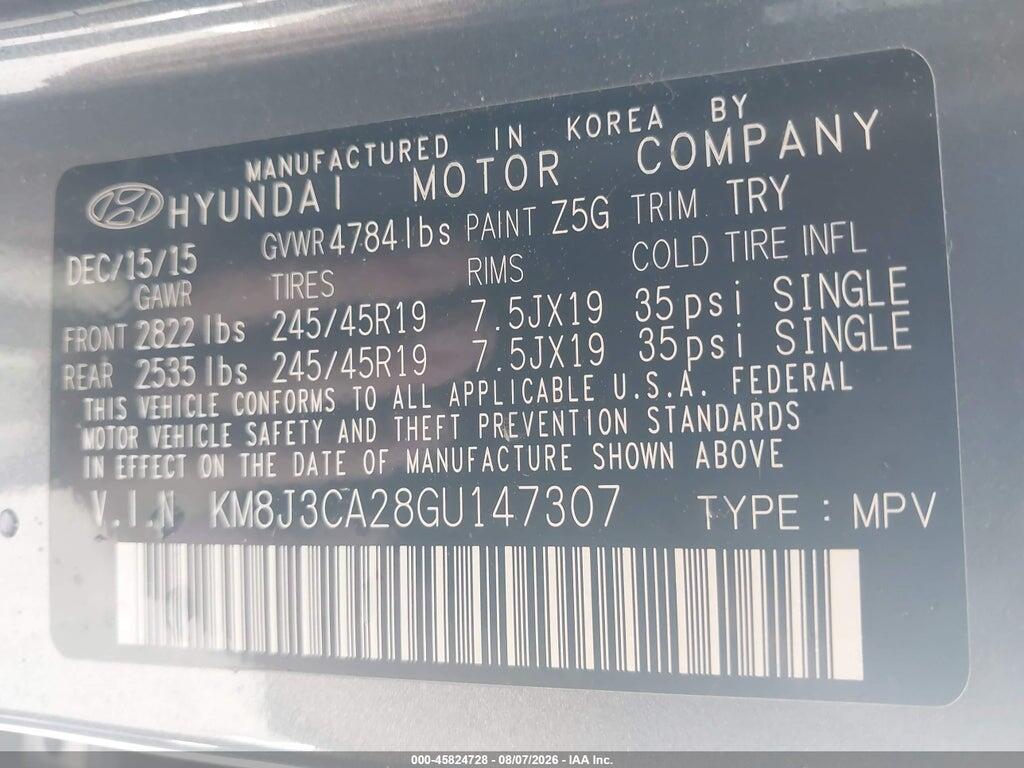 KM8J3CA28GU147307 2016 HYUNDAI TUCSON photo no. 9
