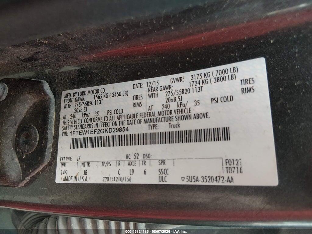 1FTEW1EF2GKD29854 2016 FORD F-150 photo no. 9