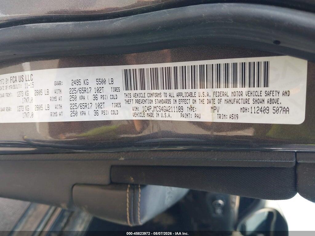 1C4PJMCS4GW211189 2016 JEEP CHEROKEE photo no. 9