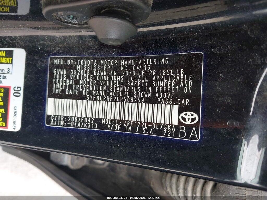 5YFBURHE2GP508259 2016 TOYOTA COROLLA photo no. 9