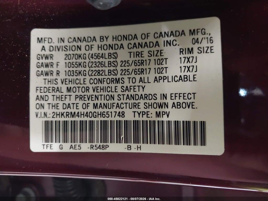2HKRM4H40GH651748 2016 HONDA CR-V photo no. 9