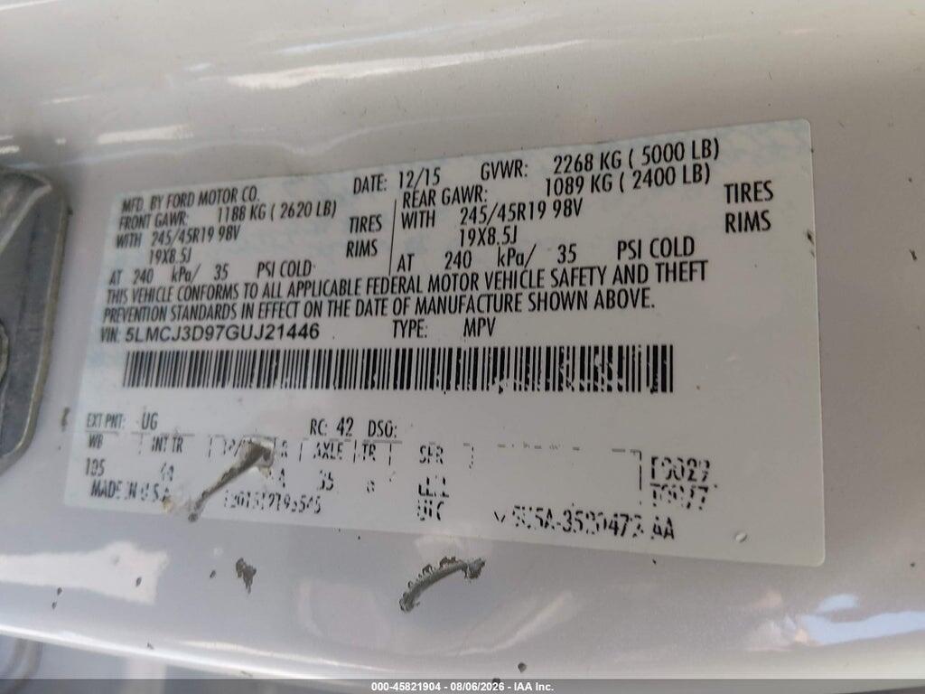 5LMCJ3D97GUJ21446 2016 LINCOLN MKC photo no. 9