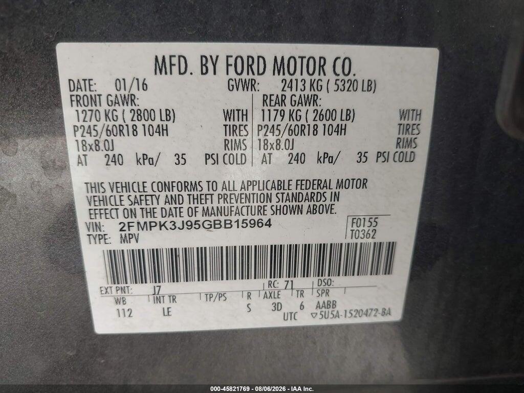 2FMPK3J95GBB15964 2016 FORD EDGE photo no. 9