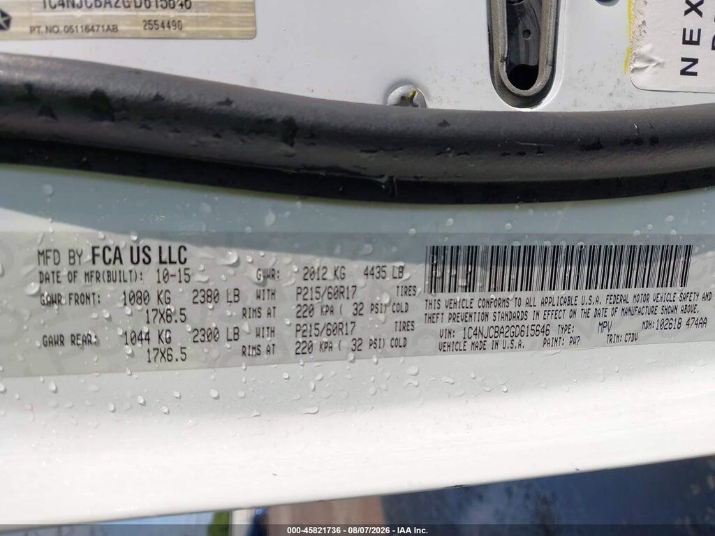 1C4NJCBA2GD615646 2016 JEEP COMPASS photo no. 9