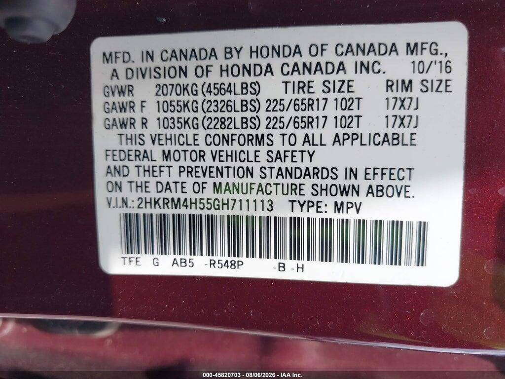2HKRM4H55GH711113 2016 HONDA CR-V photo no. 9
