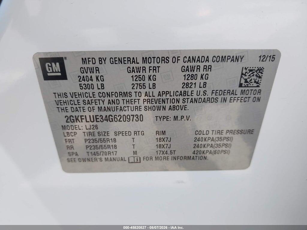 2GKFLUE34G6209730 2016 GMC TERRAIN photo no. 9