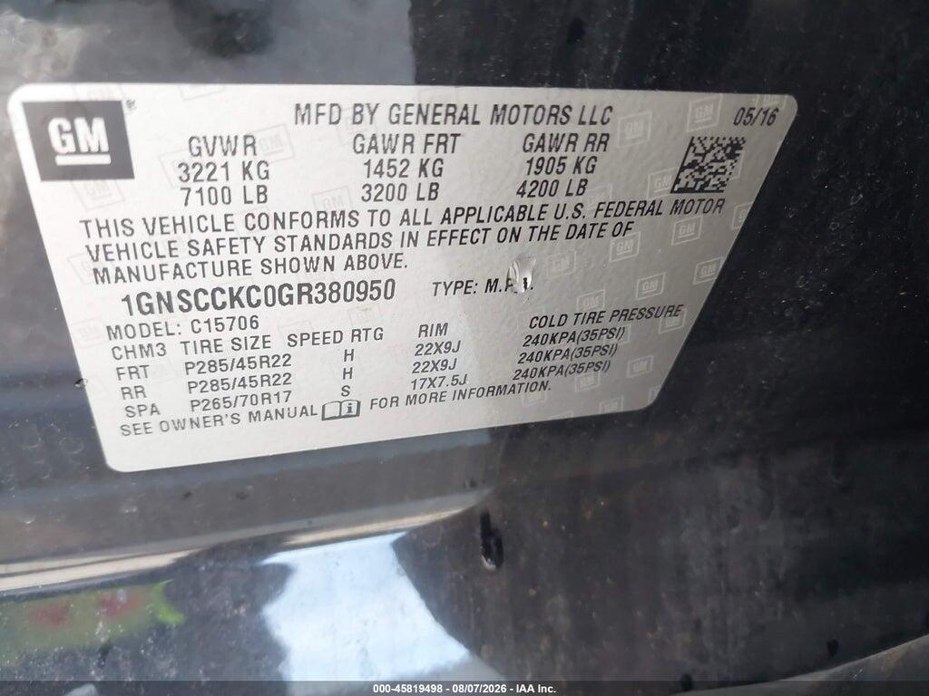 1GNSCCKC0GR380950 2016 CHEVROLET TAHOE photo no. 9