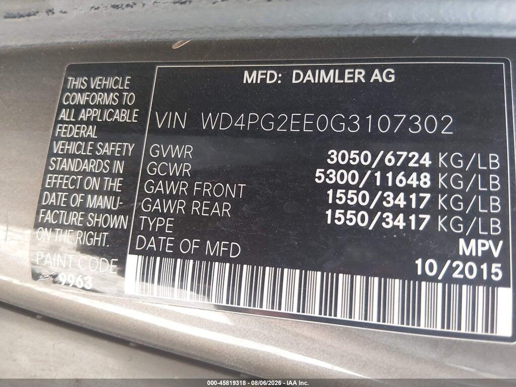 WD4PG2EE0G3107302 2016 MERCEDES-BENZ METRIS photo no. 9